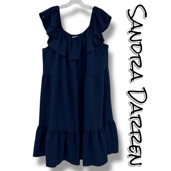 Sandra Darren Navy Tiered Ruffle Sleeveless Shift Dress Casual Plus Womens 1X - Picture 1 of 11